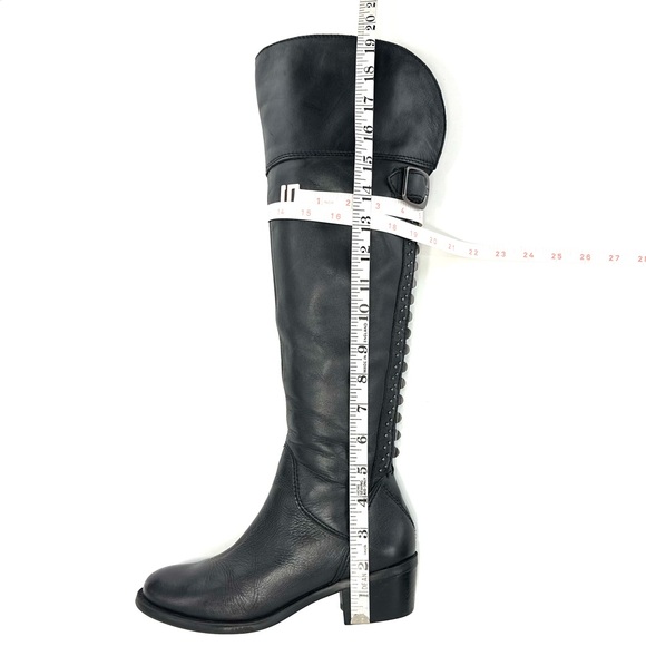 VINCE CAMUTO BOLLO BLACK LEATHER BLOCK HEEL STUDDED OVER-THE-KNEE/KNEE HIGH BOOT - Picture 8 of 14